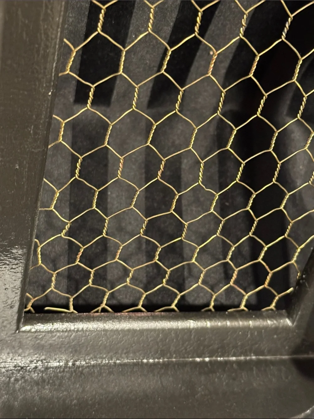 Rustic Black Wall Shelf with Chicken Wire and Hooks